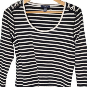 170. Chaps Black & White Striped 3/4-sleeved tee with laced detail  sz M